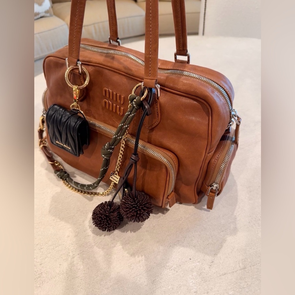 Miu Miu Top Handle Shoulder Bag Handbag Tote with Pockets in Brown Nappa Leather - Picture 12 of 14